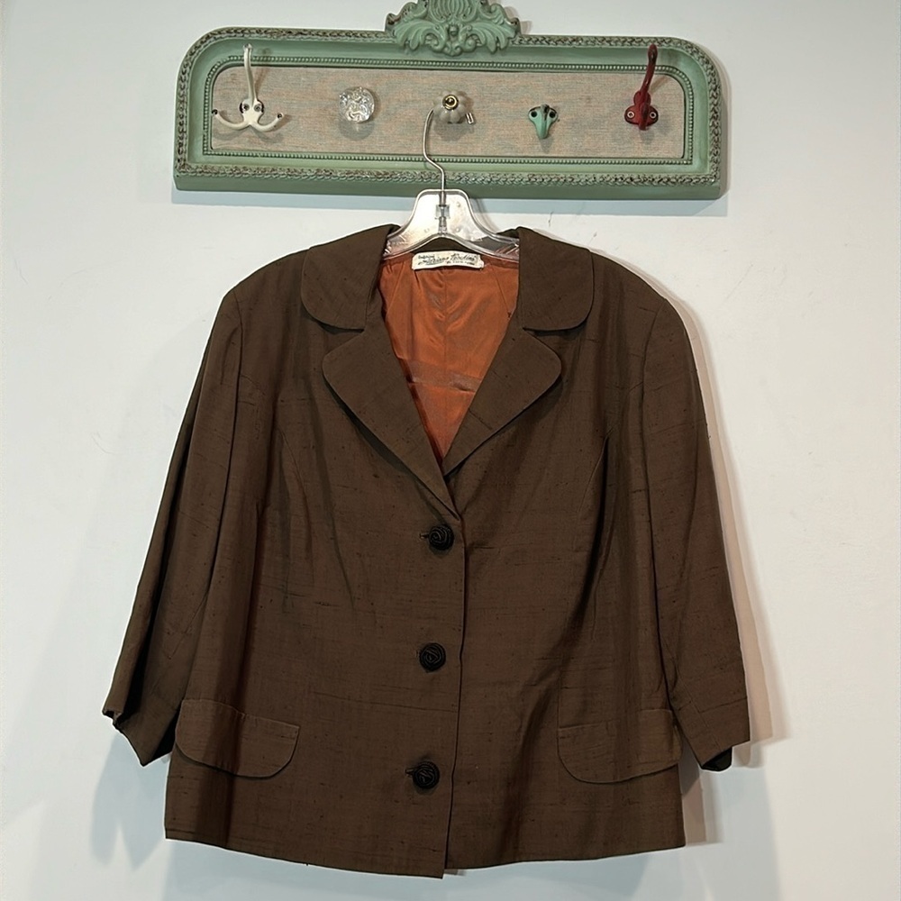 Vintage 70s cropped silk rose crafted buttons, blazer women’s size XL